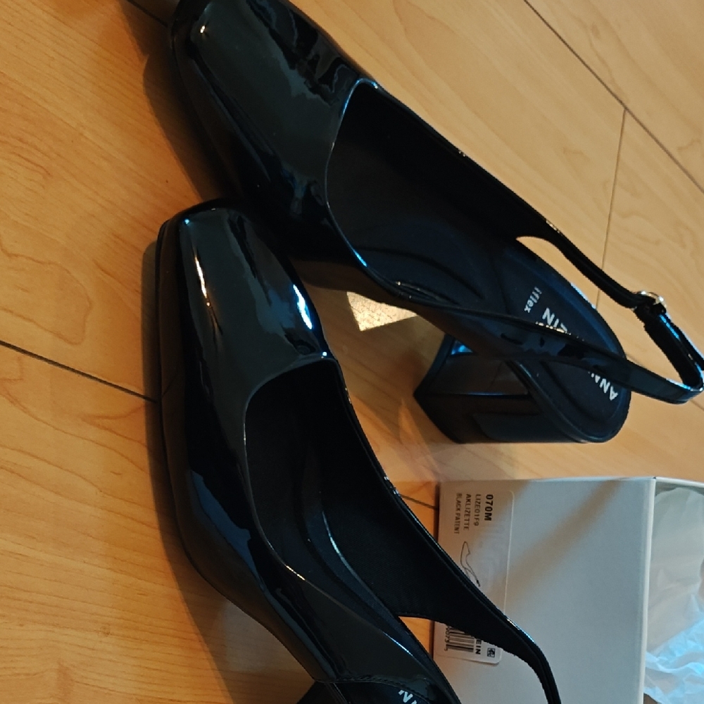 Anne Klein Shiny Black Slingback Heels